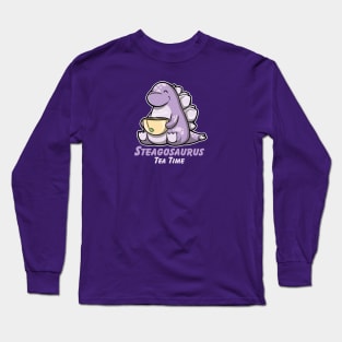 Cute Little Steagosaurus Sitting down Drinking A Cup Of Tea Long Sleeve T-Shirt